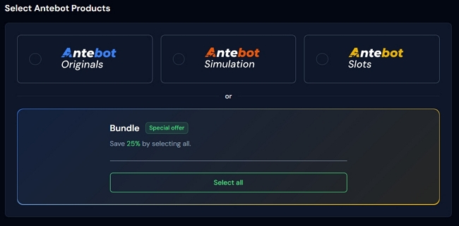 Antebot subscription options for Roobet Subscription purchase screen for Roobet automation