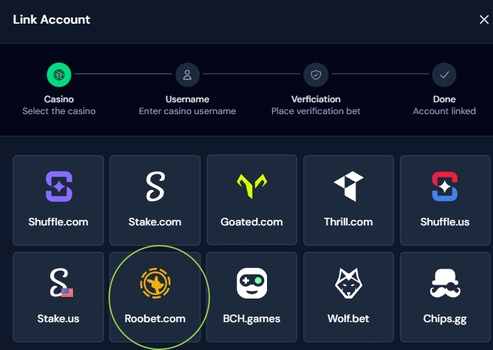 Roobet account linking Roobet selected account linking