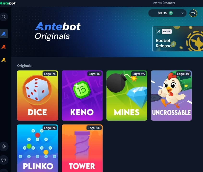Antebot main interface with Roobet