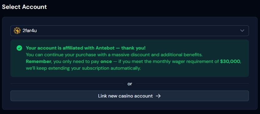 Dropdown menu showing Roobet account selection