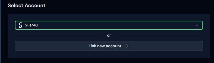 Select your linked Stake account to purchase a subscription for it easily Antebot Purchase Page - Stake Bot Subscriptions