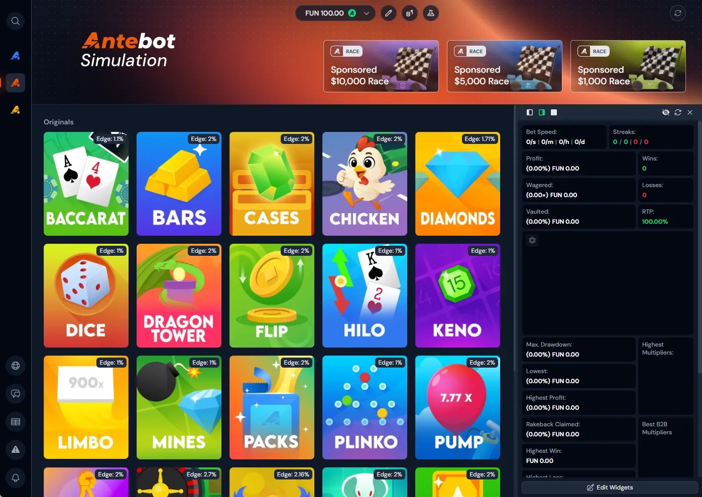 Antebot Simulation dashboard